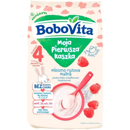 BoboVita Moja Pierwsza Kaszka mleczno-ryżowa malina po 4. miesiącu 230 g