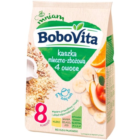 BoboVita Kaszka mleczno-zbożowa 4 owoce po 8 miesiącu 230 g