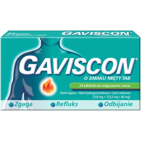 Gaviscon Tabletki do rozgryzania i żucia o smaku mięty 24 sztuki