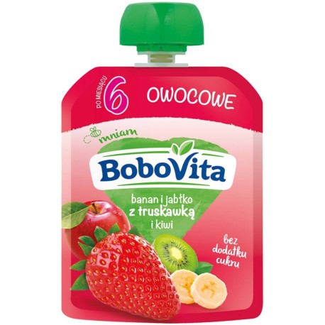BoboVita Mus banan i jabłko z truskawką i kiwi po 6. miesiącu 80 g