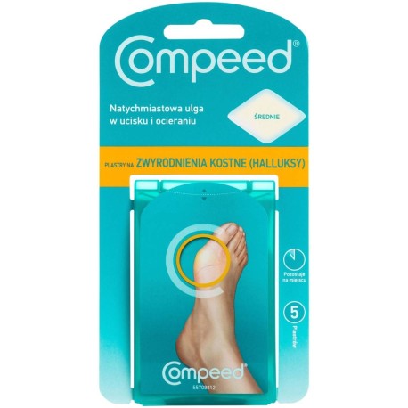 Compeed Wyrób medyczny plastry na zwyrodnienia kostne halluksy średnie 5 sztuk