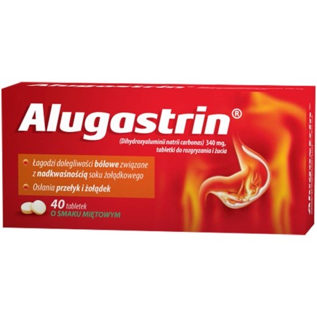 Alugastrin Dihydroxyaluminii natrii carbonas 340 mg Lek o smaku miętowym 40 sztuk