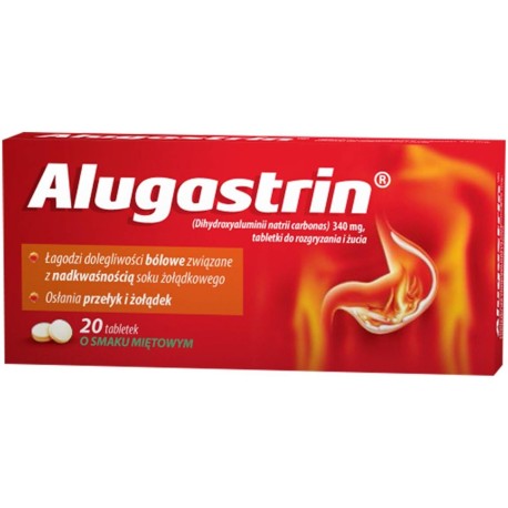 Alugastrin Dihydroxyaluminii natrii carbonas 340 mg Lek o smaku miętowym 20 sztuk