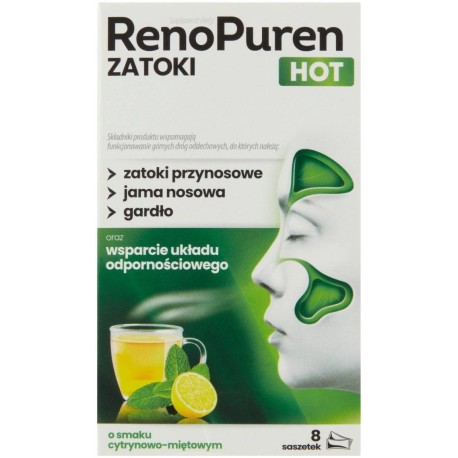 RenoPuren Zatoki Hot Suplement diety o smaku cytrynowo-miętowym 36 g (8 x 4,5 g)