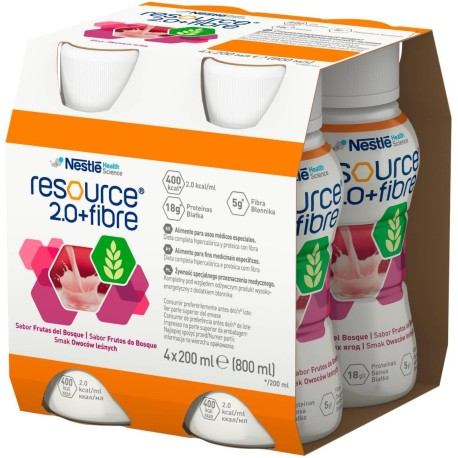 Nestlé Resource 2.0+Fibre Preparat odżywczy w płynie smak owoców leśnych 800 ml (4 x 200 ml)
