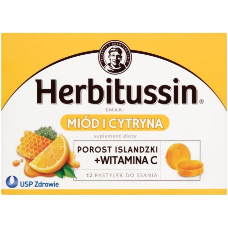 Herbitussin Miód i cytryna Pastylki do ssania Suplement diety 12 pastylek