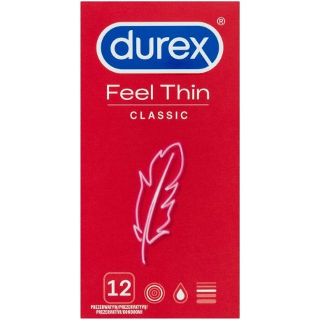 Durex Feel Thin Classic Wyrób medyczny prezerwatywy 12 sztuk