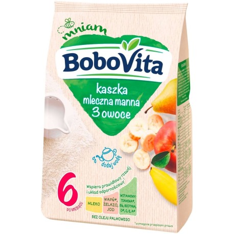 BoboVita Kaszka mleczna manna 3 owoce po 6 miesiącu 230 g