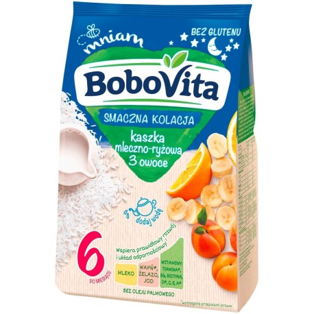 BoboVita Smaczna Kolacja Kaszka mleczno-ryżowa 3 owoce po 6 miesiącu 230 g