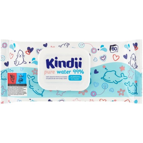 Kindii Pure Water 99 % Chusteczki dla niemowląt i dzieci 60 sztuk