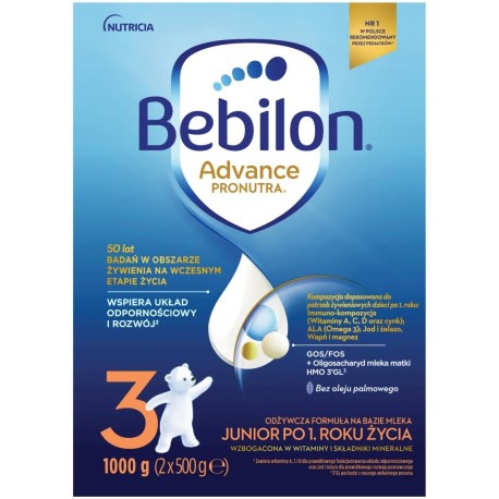 Bebilon 3 Advance Pronutra Junior Formuła na bazie mleka po 1. roku życia 1000 g (2 x 500 g)