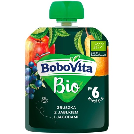 BoboVita Bio Gruszka z jabłkiem i jagodami po 6 miesiącu 80 g