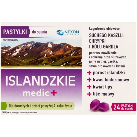 Islandzkie medic+ Wyrób medyczny pastylki do ssania 21,6 g (24 sztuki)