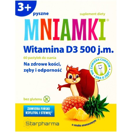 Starpharma Mniamki 3+ Suplement diety witamina D3 500 j.m. o smaku ananasowym 60 g (60 sztuk)