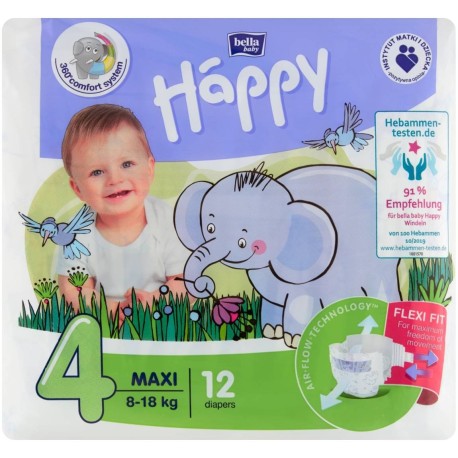 Bella Baby Happy Pieluszki jednorazowe 4 maxi 8-18 kg 12 sztuk