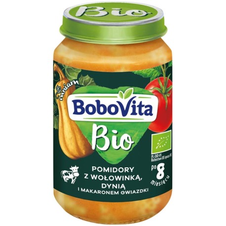 BoboVita Bio Pomidory z wołowinką dynią i makaronem gwiazdki po 8 miesiącu 190 g