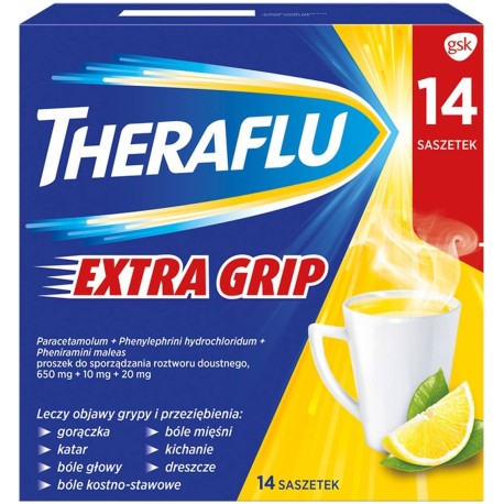 Theraflu Extra Grip 650 mg + 10 mg + 20 mg Lek wieloskładnikowy 14 sztuk