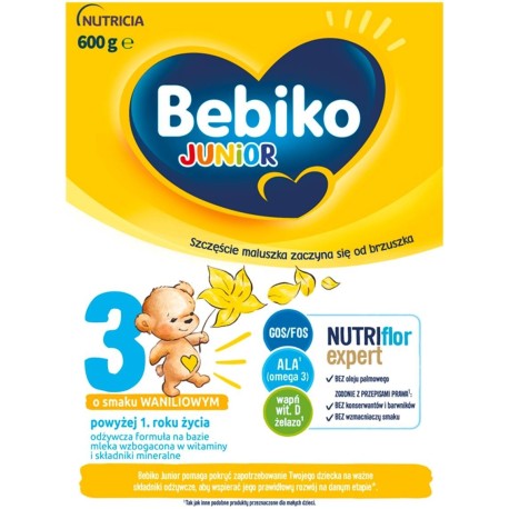Bebiko Junior 3 Odżywcza formuła na bazie mleka dla dzieci powyżej 1. roku o smaku waniliowym 600 g