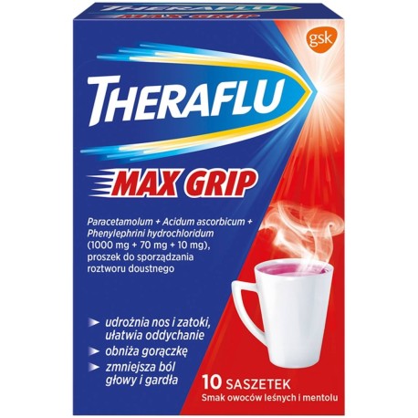 Theraflu Max Grip 1000 mg + 70 mg + 10 mg Lek 10 sztuk