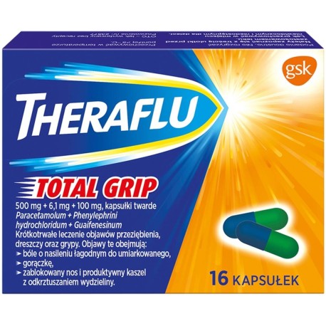 Theraflu Total Grip 500 mg + 6,1 mg + 100 mg Lek 16 sztuk