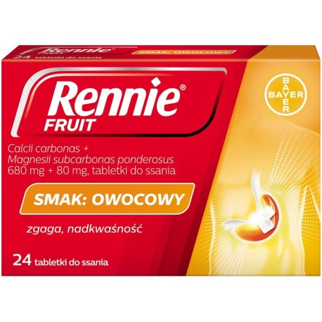 Rennie Fruit Tabletki do ssania smak owocowy 24 sztuki