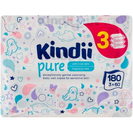 Kindii Pure Chusteczki do skóry wrażliwej 180 sztuk (3 x 60 sztuk)