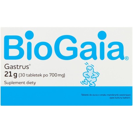 BioGaia Gastrus Suplement diety tabletki do żucia o smaku mandarynki 21 g (30 sztuk)