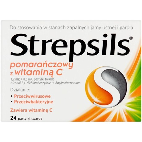 Strepsils pomarańczowy z witaminą C Pastylki twarde 24 sztuki