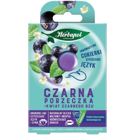 Herbapol Cukierki odświeżające z lnem i cynkiem czarna porzeczka kwiat czarnego bzu 20 g (8 sztuk)