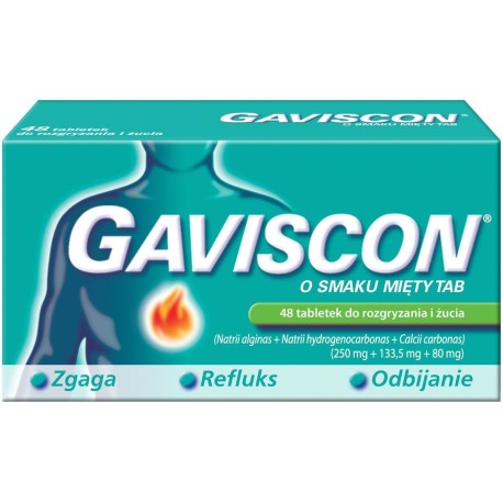 Gaviscon Tabletki do rozgryzania i żucia o smaku mięty 48 sztuk