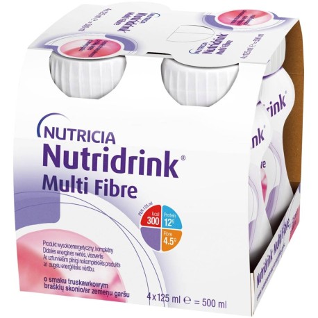 Nutridrink Multi Fibre Żywność specjalnego przeznaczenia medycznego truskawka 500 ml (4 x 125 ml)