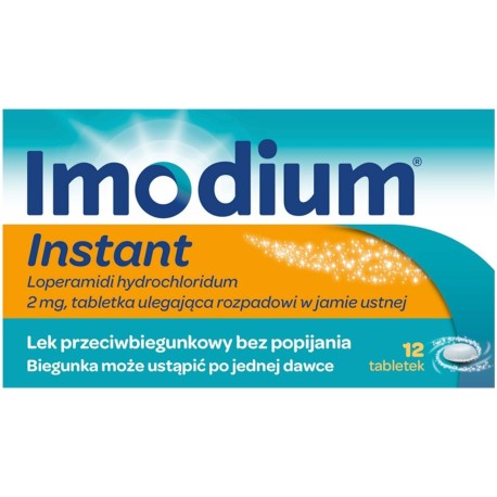 Imodium Instant Lek przeciwbiegunkowy bez popijania smak miętowy 12 sztuk