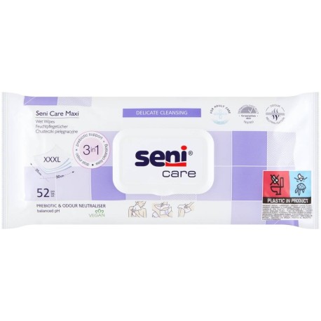 Seni Care Maxi Prebiotic & Odour Neutraliser Chusteczki pielęgnacyjne XXXL 52 sztuki