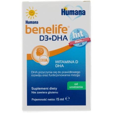 Humana benelife Suplement diety D3+DHA od urodzenia 15 ml