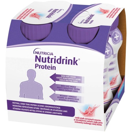 Nutridrink Protein Żywność specjalnego przeznaczenia medycznego czerwone owoce 500 ml (4 x 125 ml)