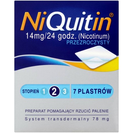 NiQuitin 14 mg/24 h Przezroczysty Preparat pomagający rzucić palenie stopień 2 7 plastrów