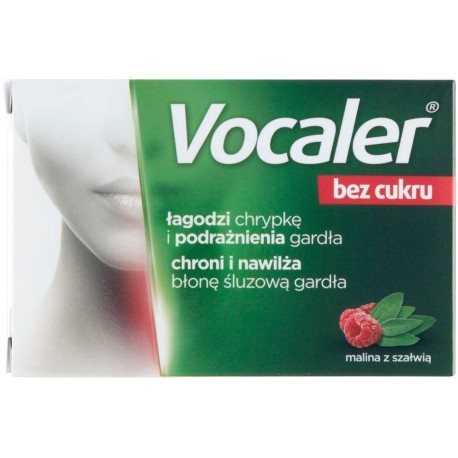 Vocaler Pastylki do ssania malina z szałwią bez cukru 12 sztuk