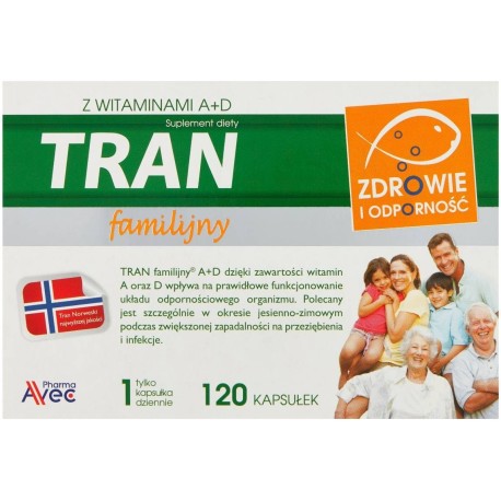 Tran familijny Suplement diety tran z witaminami A+D 120 sztuk