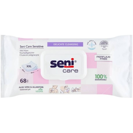 Seni Care Sensitive Aloe Vera & Allantoin Chusteczki pielęgnacyjne XXL 68 sztuk